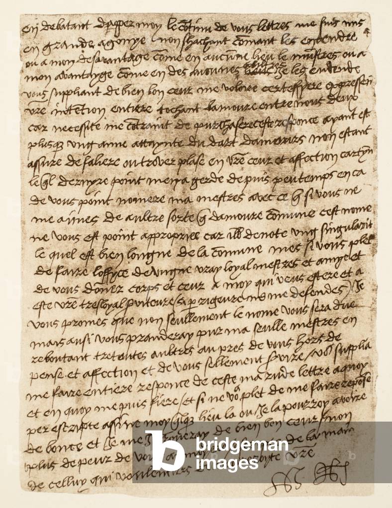 Bild von Fotografie "Faksimile eines Briefes Heinrich VIII. an Anne Boleyn vom 1527", 1527 von Henry VIII, b/w