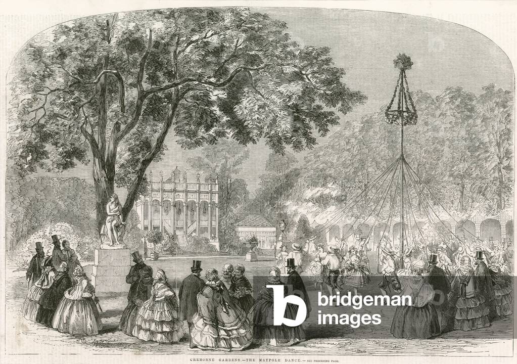 Cremorne Gardens, Londra, il maypole danza (incisione)