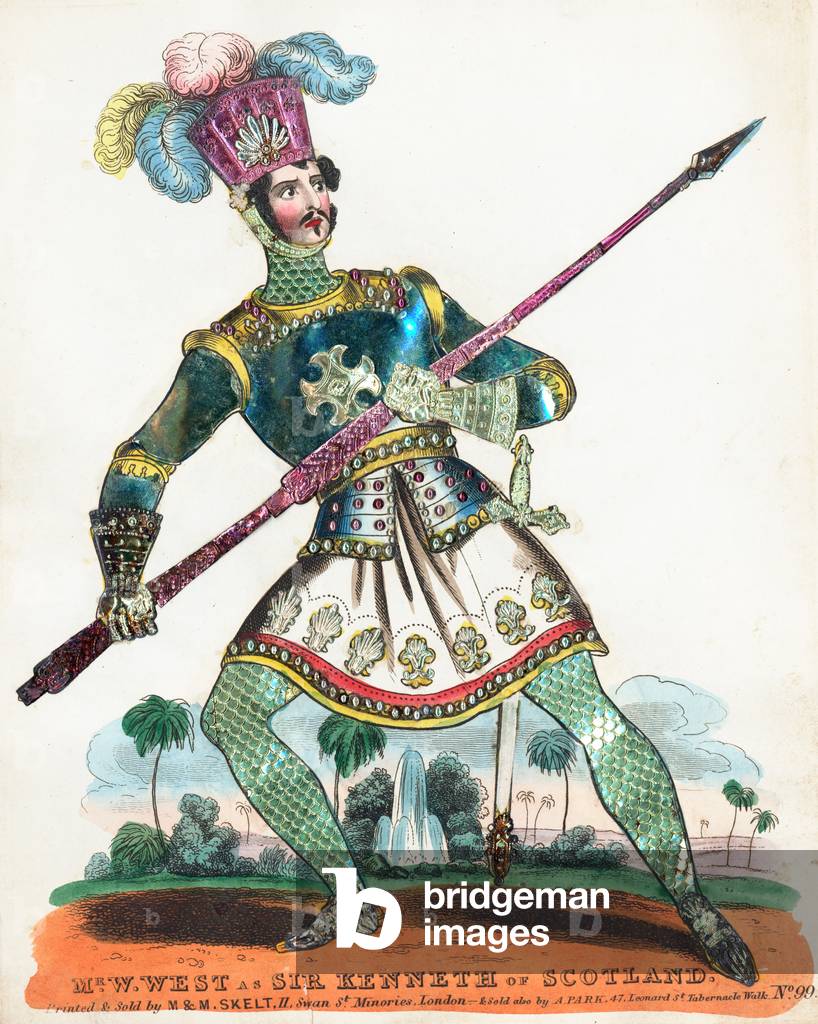Sir William West als Sir Kenneth von Schottland (farbige Gravur)