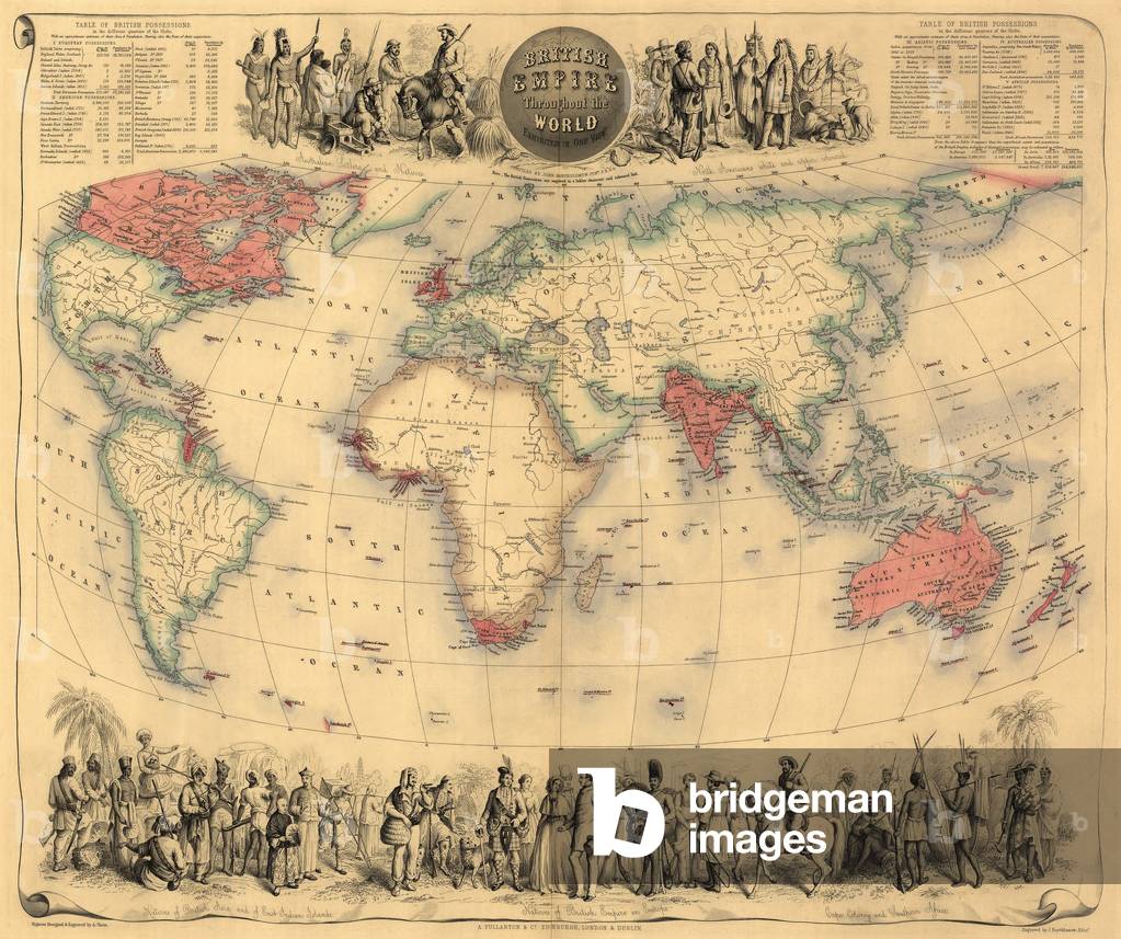 Image de Gravure représentant Carte du monde avec possessions de l'Empire britannique colorées en rouge 1870 p
