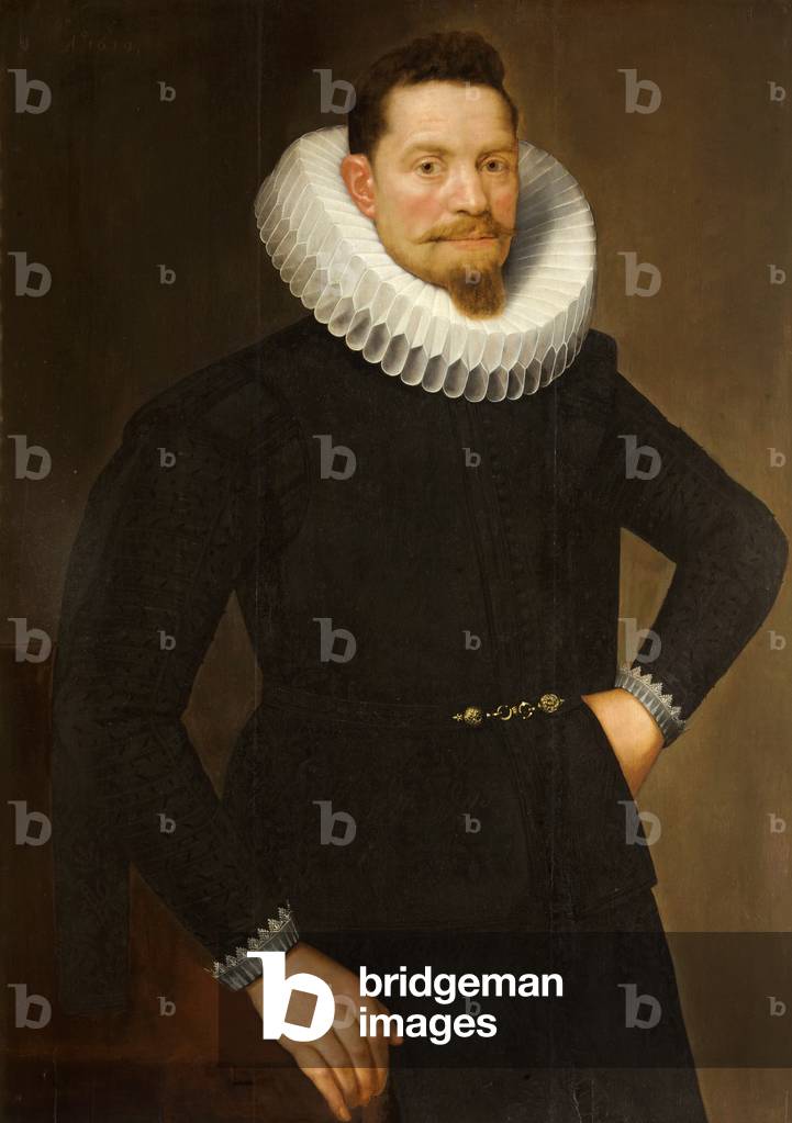 Immagine di Dipinto "Un uomo fiammingo sconosciuto" di Frans II Pourbus, b/w