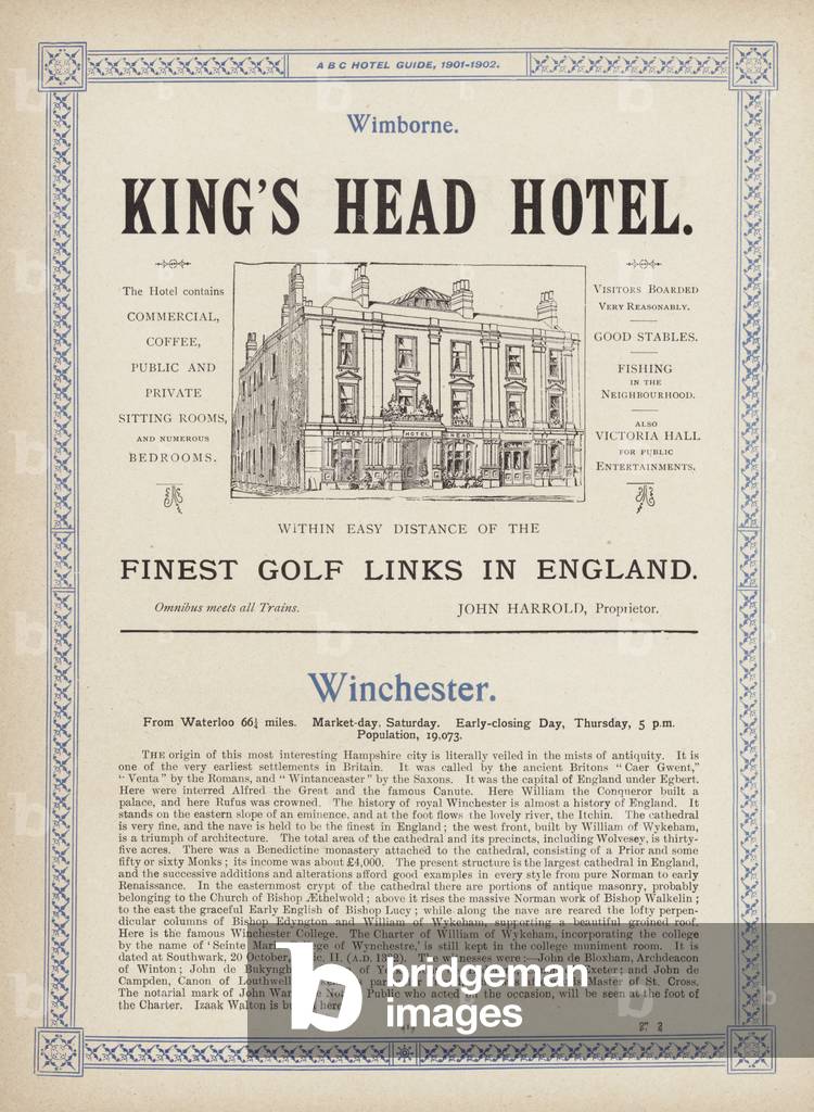 Image of Print depicting Page from the ABC Hotel Guide for Travellers and Tourists 1901 by English Artist