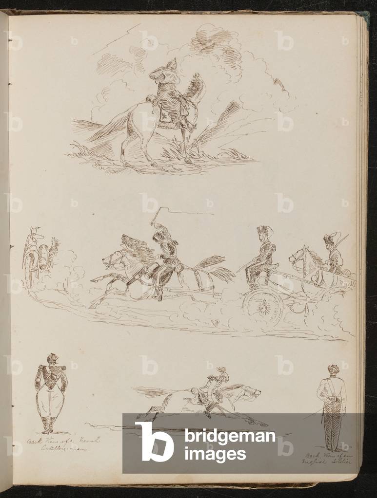 Bild von Zeichnung "Studie von Soldaten auf Pferden ziehen Kanone" 1860 von Lady Butler