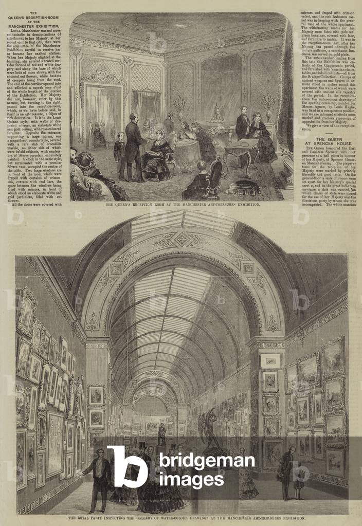 The Queen's Reception at the Manchester Exhibition (engraving) by English Artist, b/w