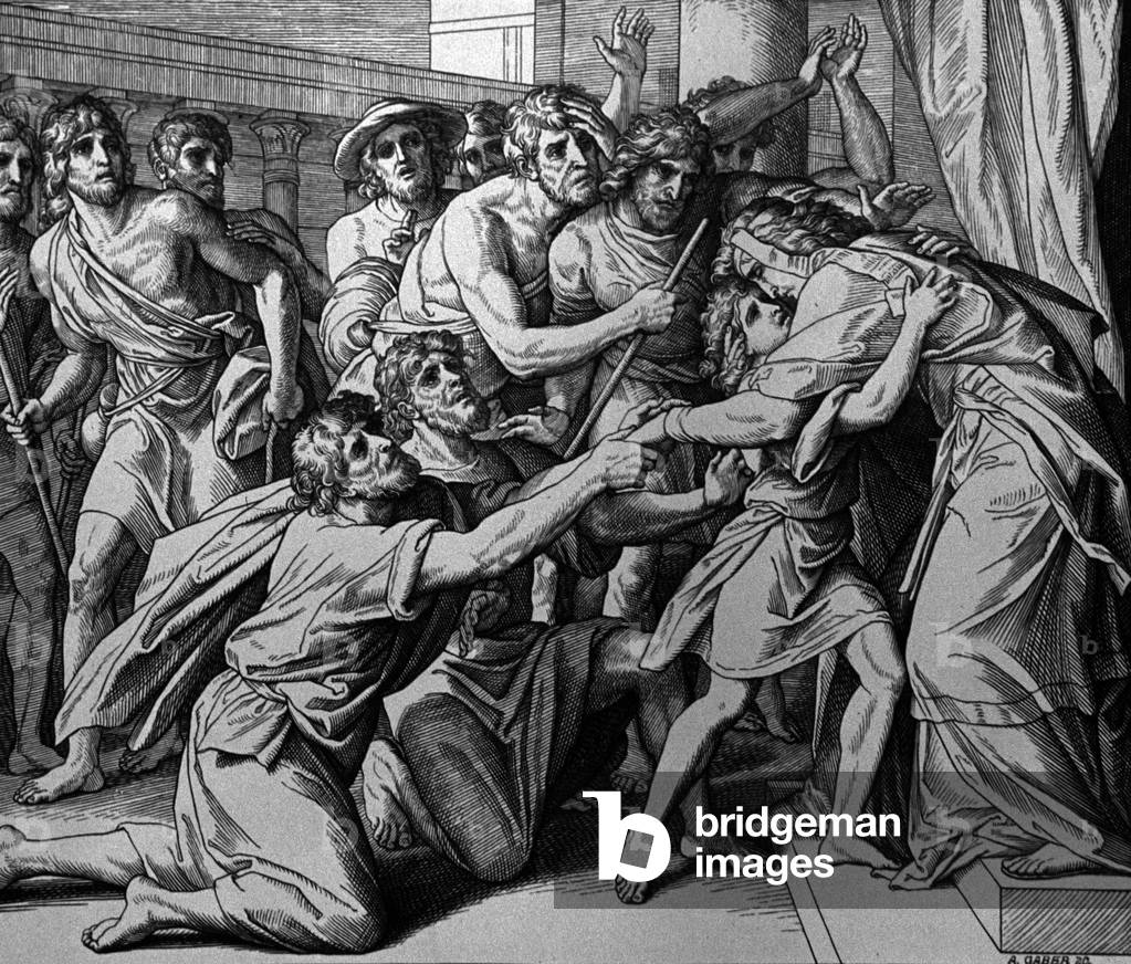 Bild von Gravur "Joseph und seine Brüder" 1860 von Julius Schnorr von Carolsfeld, b/w