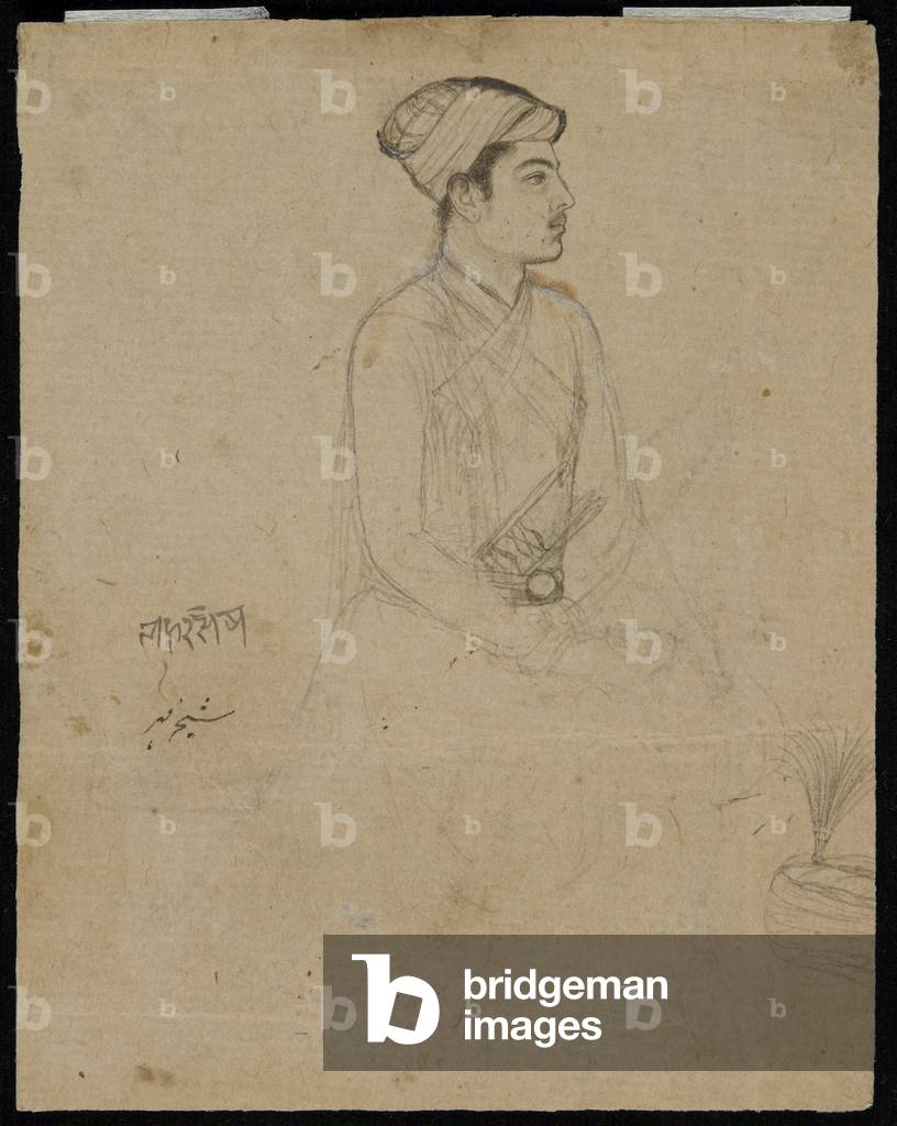 Nobleman assis, milieu du XVIIe siècle (encre sur papier)