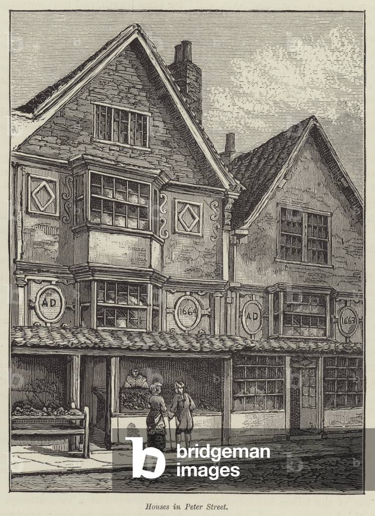 "Case in Peter Street (incisione)" di English School, b/w