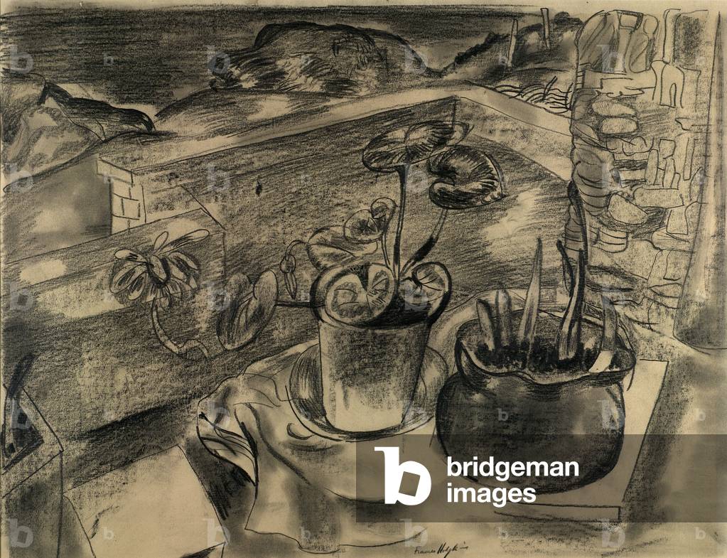 Still Life in Landscape, Bodinnick, Cornwall, 1931-32 (pencil & charcoal on paper)
