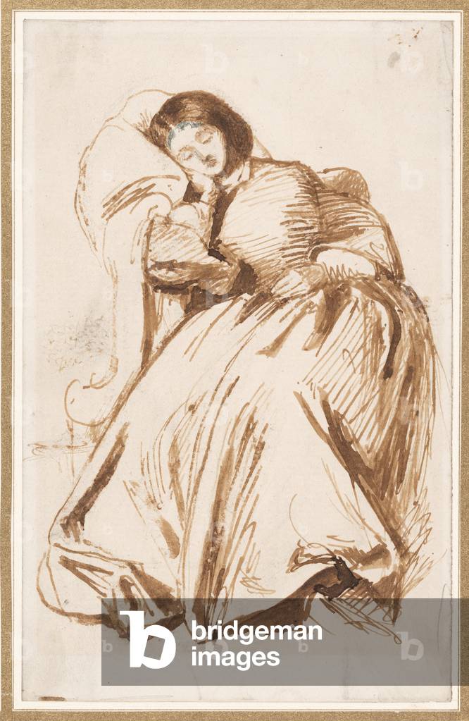 Bild von Zeichnung "Elizabeth Siddal in a Chair (Stift und Tinte auf Papier)" von Dante Gabriel Charles Rosset