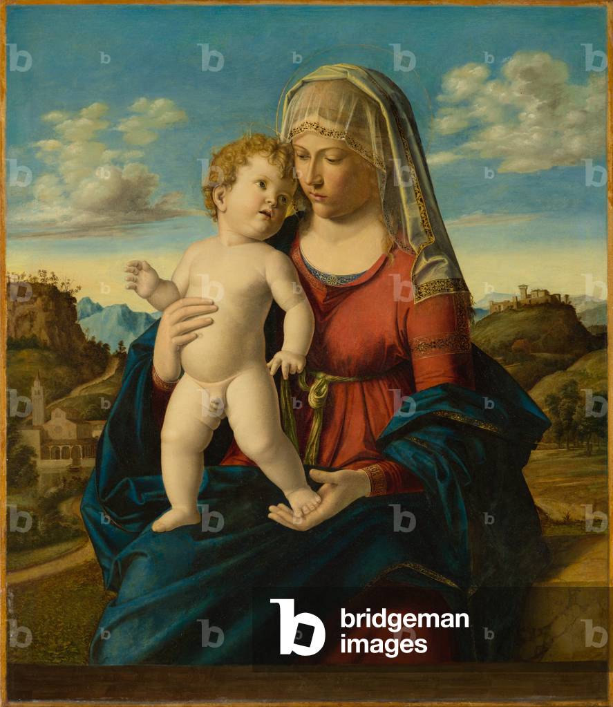 madonna col bambino in un paesaggio, c. 1496-1499 (olio su pannello)