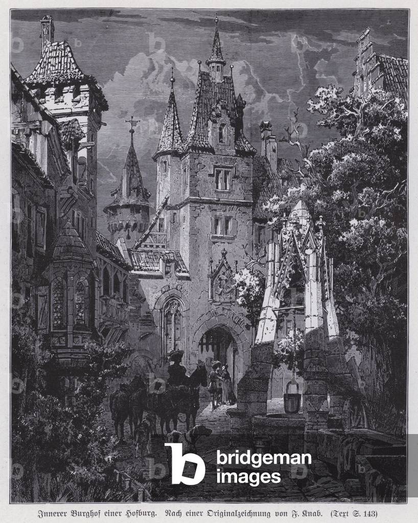 Cortile interno di un castello medievale (incisione)