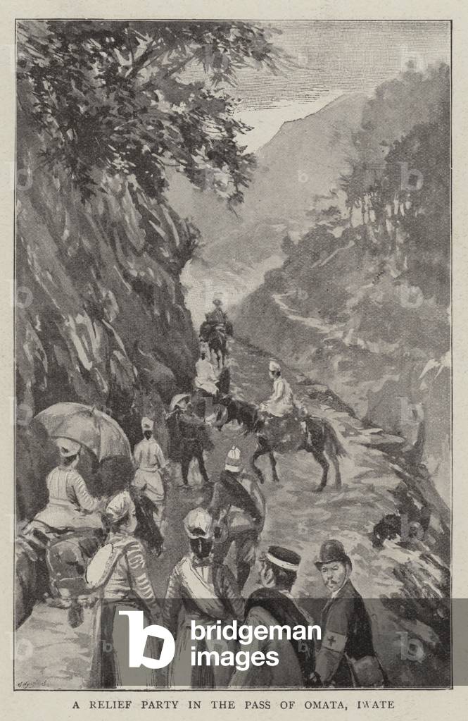 A Relief Party in the Pass of Omata, Iwate (litho)