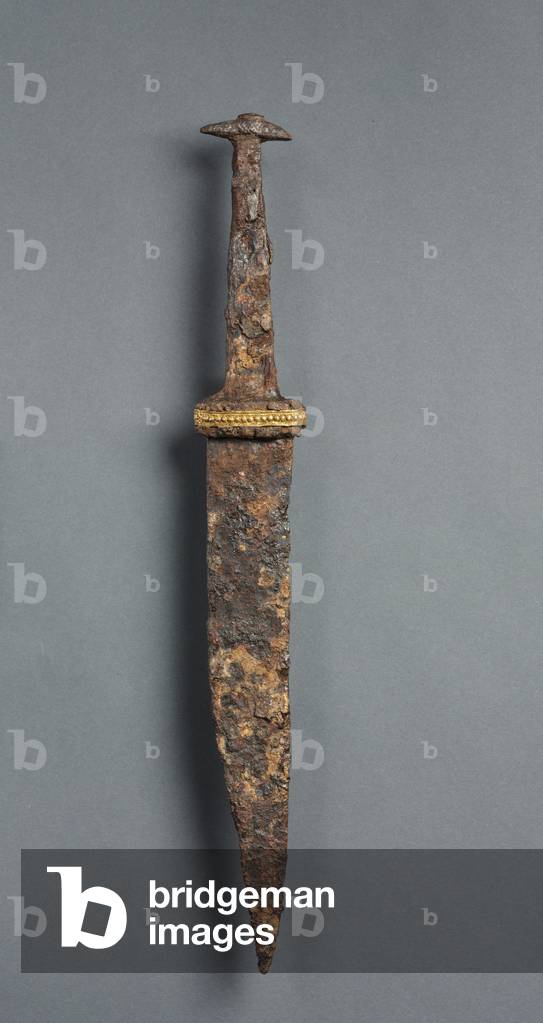 Coltello a taglio singolo (Scramasax), Borgogna, 600s (ferro, rame e lamina d'oro)