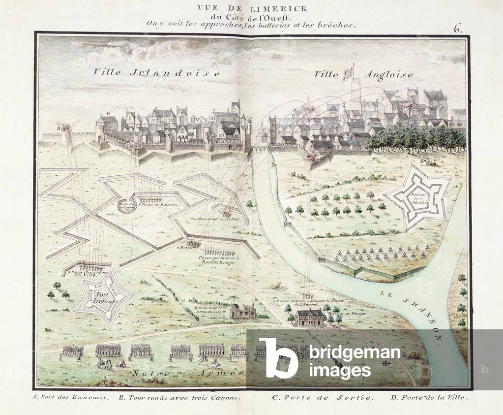 Veduta di Limerick, c. 1750 (acquerello planimetrie)