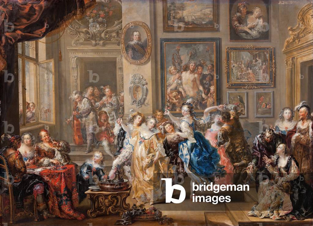 Dancing scene in palace, c.1730 (oil on copper)