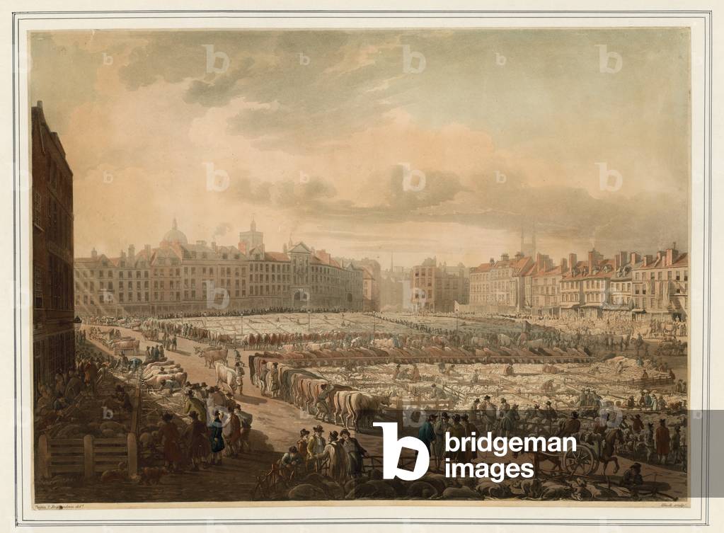 Smithfield Markt (farbige Gravur)