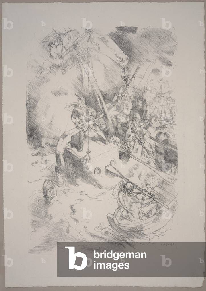 Image of Engraving depicting Storm (Sturm), 1918 by Bernhard Hasler, b/w