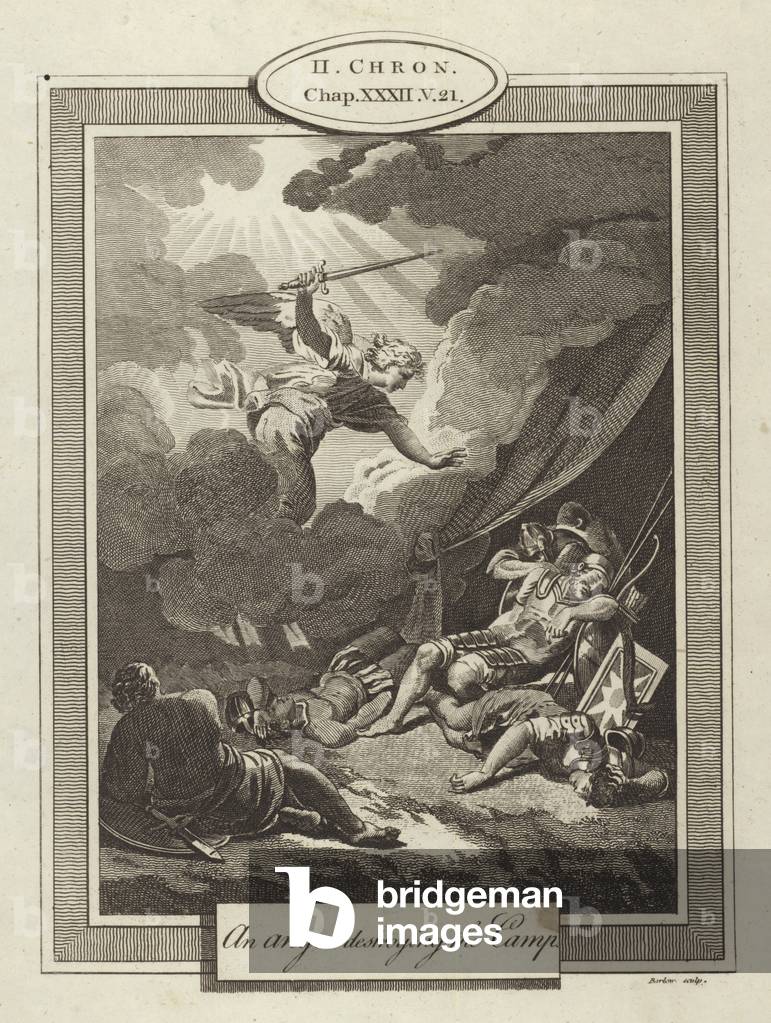 Un angelo che distrugge il campo, II Cronache, Capitolo XXXII, Versetto 21 (incisione)