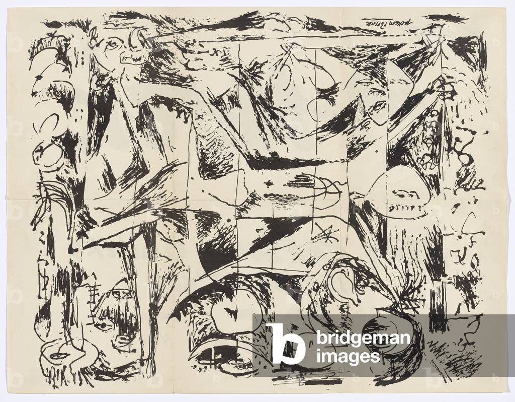 Image of Print depicting Jackson Pollock: Exhibition announcement of Pollock's 1951 show at Betty Parsons Gall