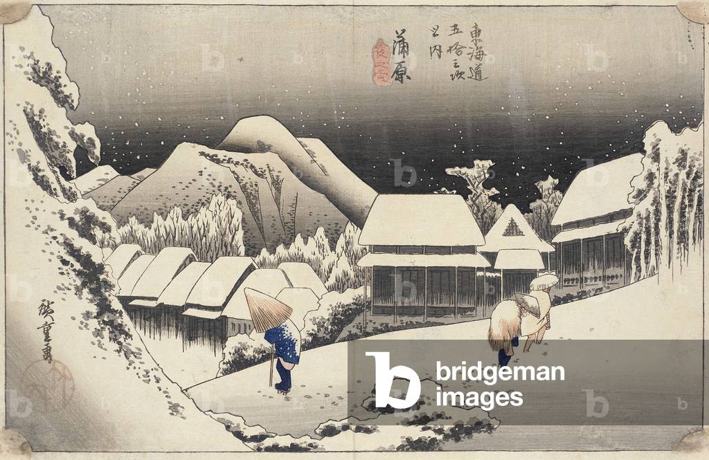 "Sera neve a kanbara dalla serie 53 stazioni del Tokaido" 1833 di Ando or Utagawa Hiroshige