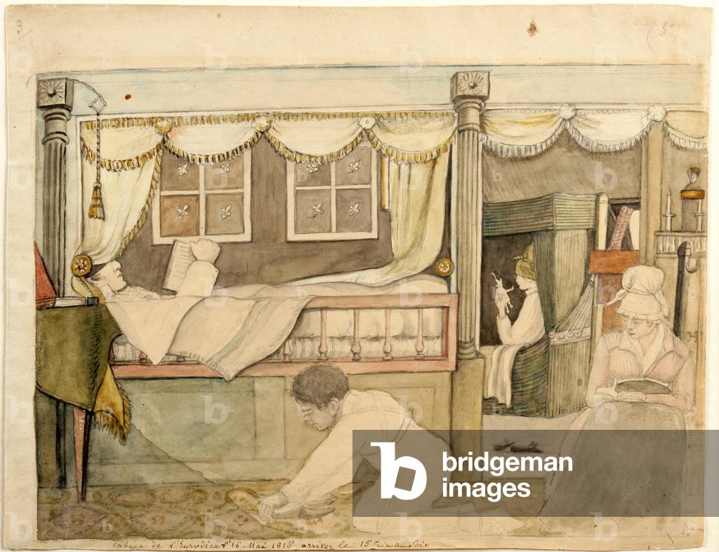The Hyde De Neuville Cabin on the "Eurydice" 1816 by Anne Marguerite Hyde de Neuville, b/w