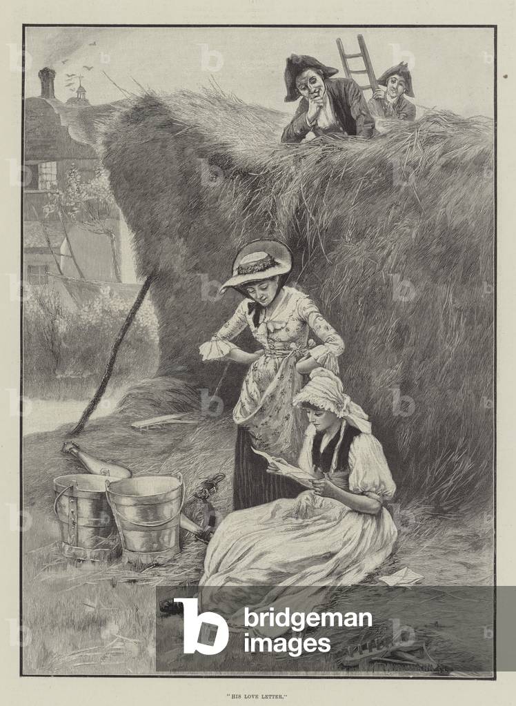 "His Love Letter (Gravur)" 1892 von English School, b/w