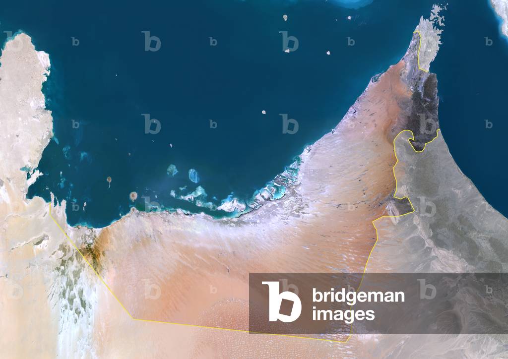 Emirati Arabi Uniti, Medio Oriente, Asia, immagine satellitare a colori reali con bordo e maschera