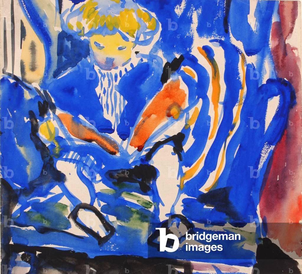 Child Reading, 1915-18 (w/c on paper mounted on paperboard)