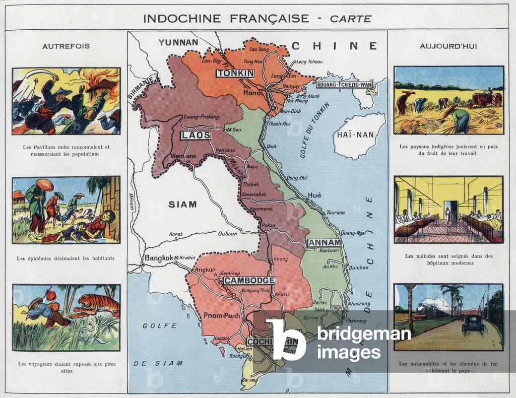 Image Of Map Of French Indochina With Vignettes Showing The Country Before Image Of Map Of French Indochina With Vignettes Showing The Country Before