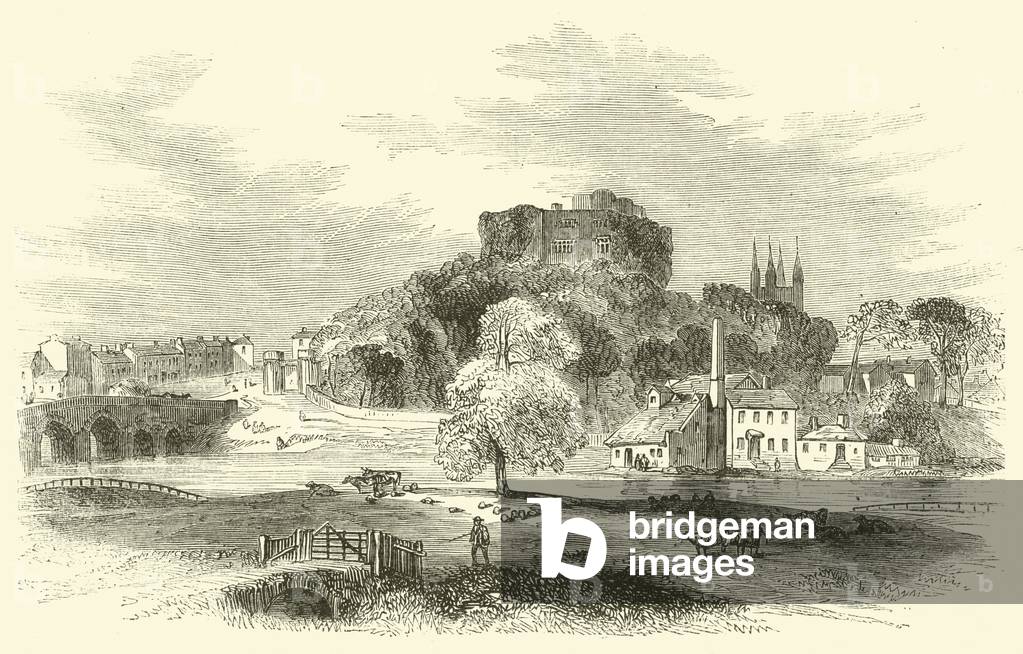 Château de Tamworth (gravure) par English School, b/w