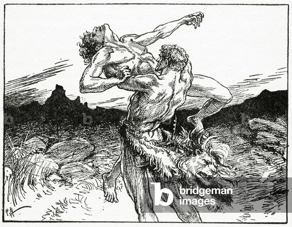 Immagine di Incisione "Ercole lotta con Anteo", 1925 di Paul Hardy, b/w