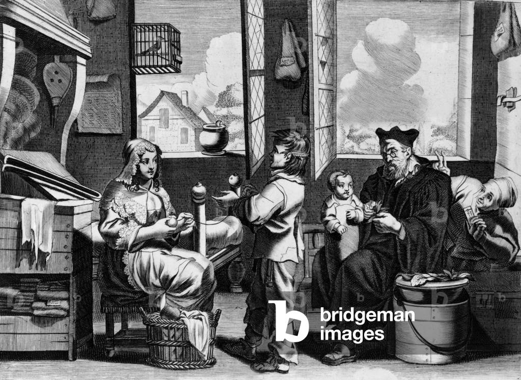 vie quotidienne d'une famille française au XVIIe siècle, dans la cuisine qui était la pièce principale à vivre