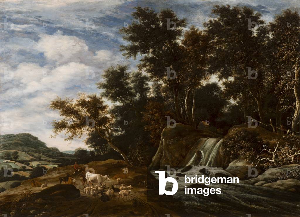 Image of Painting depicting The Cascade (oil on panel) by Jacob Salomonsz. Ruysdael