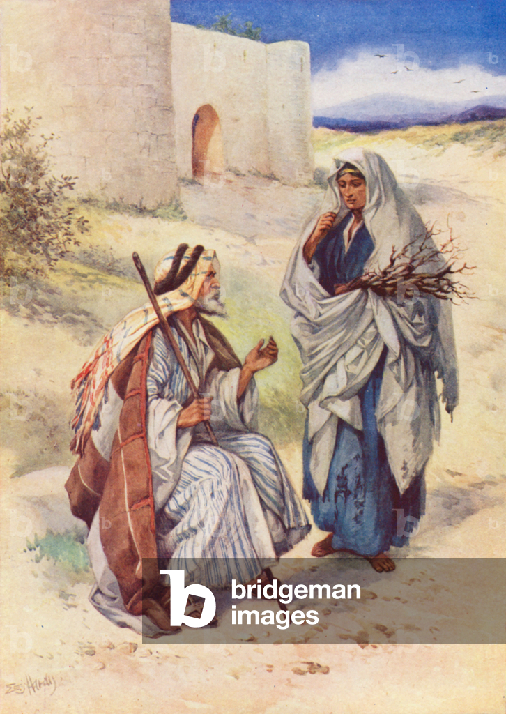 Image of Print depicting Elijah And The Kind Woman (colour litho) 1901 by Evelyn Stuart Hardy