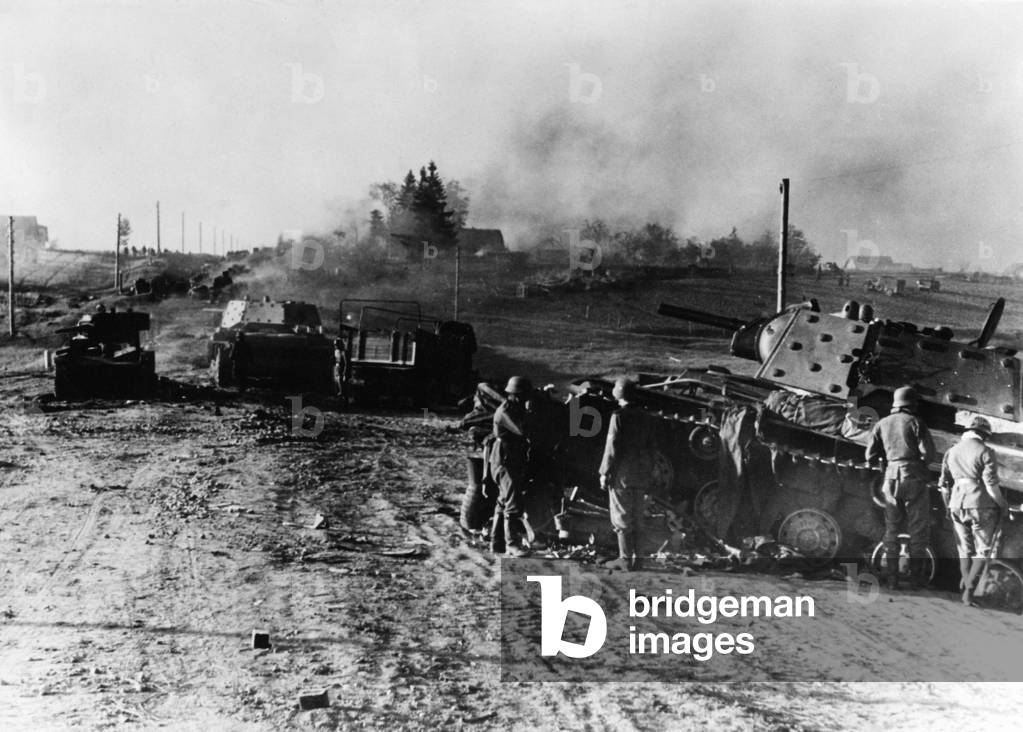 Tank Breaking Red Ribbon Image of Destroyed tanks of the Red Army on the Eastern Front,