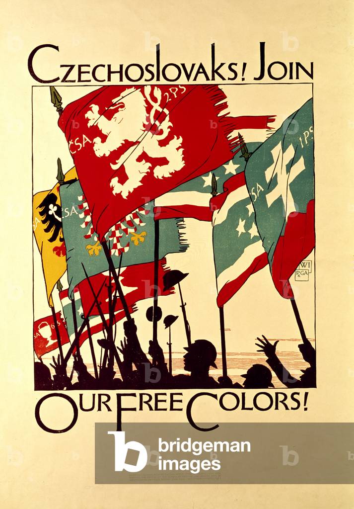 World War I USA recruitment poster appealing to Czechoslovaks by American Artist