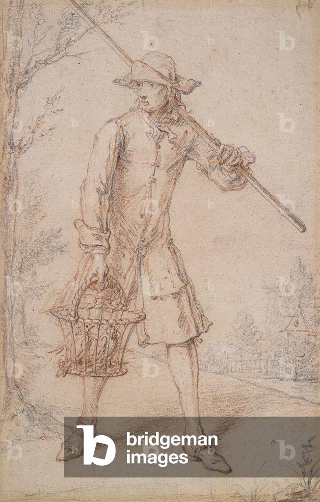 Un Birdcatcher, (matita, gesso rosso e bianca su carta buff)