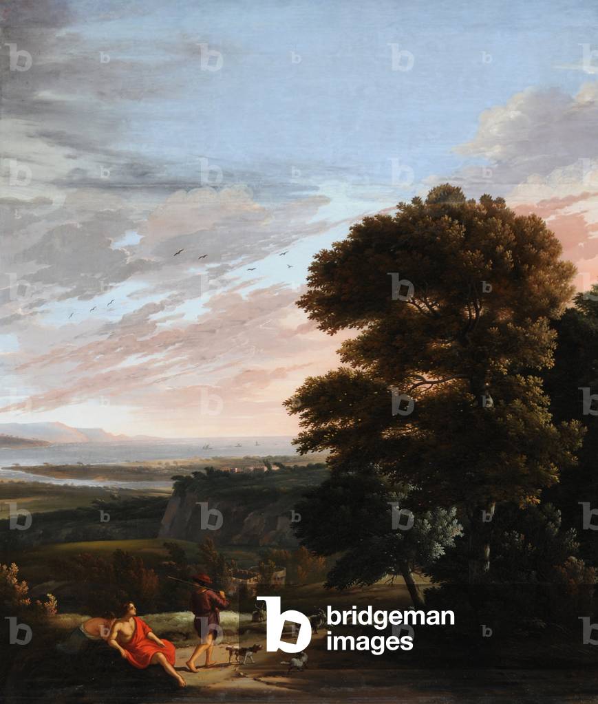 Bild von Gemälde "Zahlen und Goatherd auf einem Pfad mit dem Meer hinter" von English School