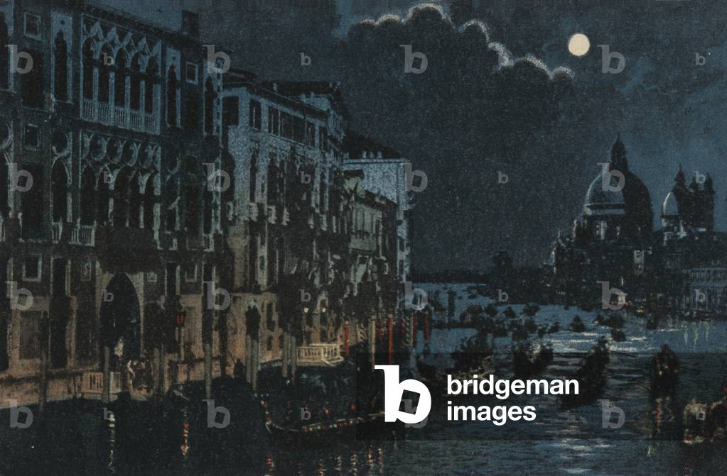 Grand Canal and Salute (colour litho) by Italian Artist