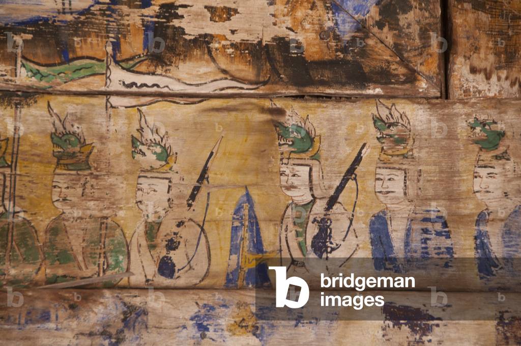Thailand: Wandmalerei aus dem frühen 19. Jahrhundert auf einer Holztafel in der Hauptviharn Luang, Wat Phra Th
