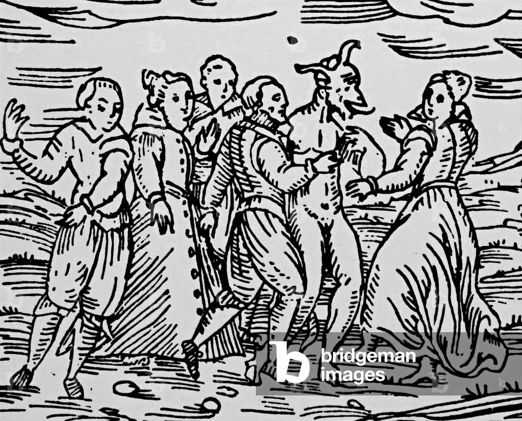 "Un gruppo di streghe e stregoni che ballano con il Diavolo durante il sabato dal Compendio Maleficarum" 1601,
