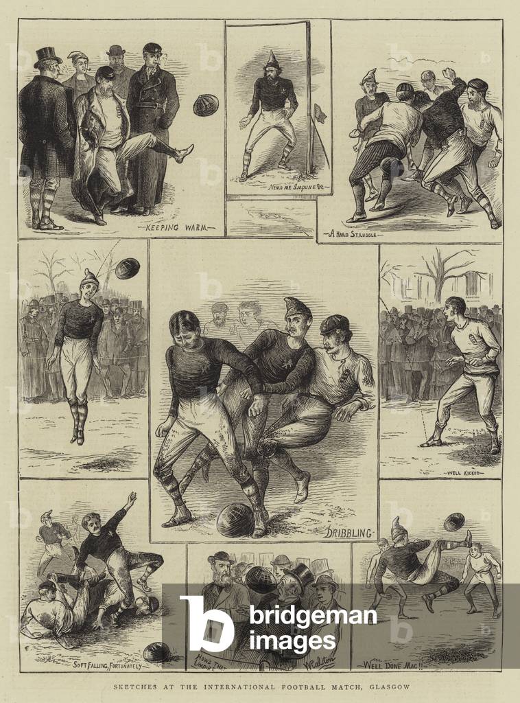 "Schizzi al International Football Partita" di William Ralston, b/w