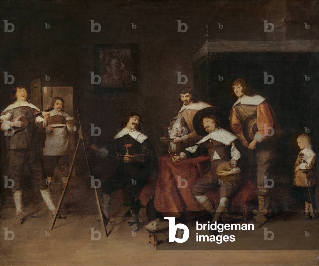 Un artista che dipinge il ritratto di un giovane signore ad Anversa (olio su tavola)