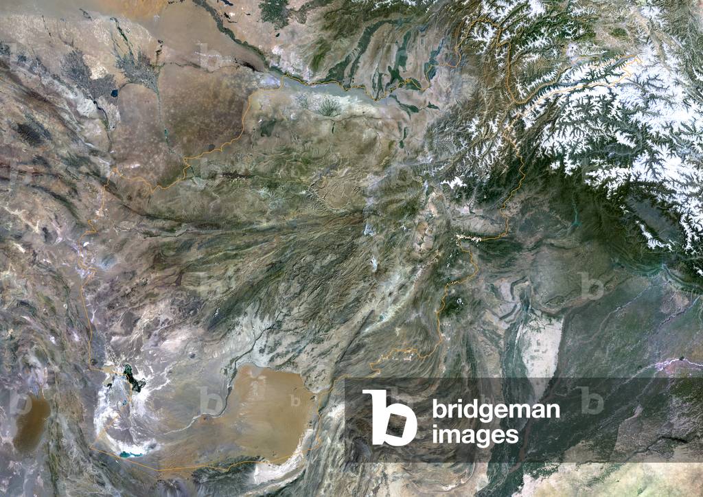 Afghanistan, immagine satellitare a colori reali con bordo