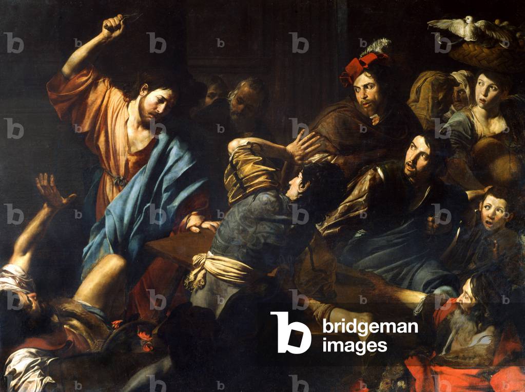 Immagine di Dipinto "Cristo guida i prestatori di denaro dal tempio (olio su tela)" di Valentin de Boulogne