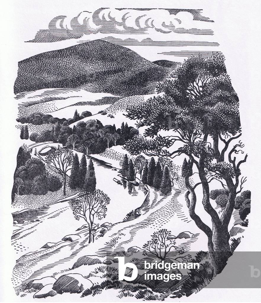 Immagine di Stampa "Il più bello del paesaggio scozzese lungo le rive del fiume Dee" di English School