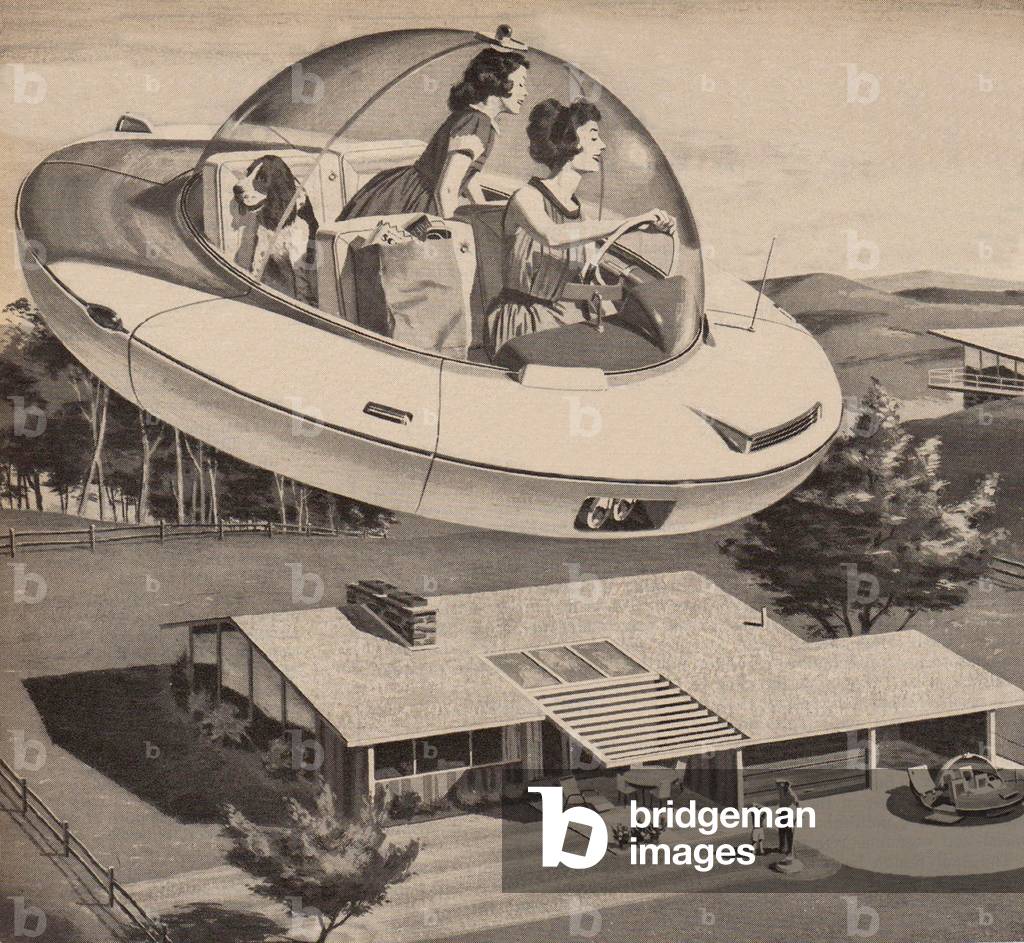 Woman Driving Flying Saucer. Painting by  Unknown Artist - Bridgeman Images