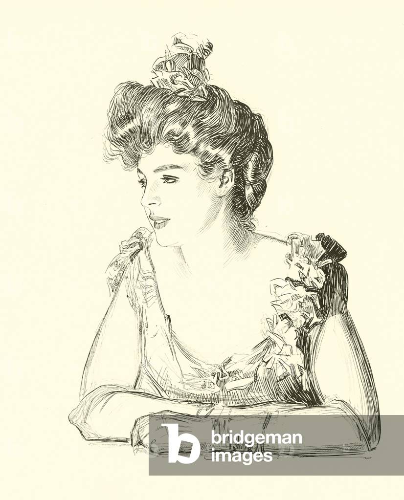 "Illustrazione per The Social Ladder (incisione)" di Charles Dana Gibson, b/w