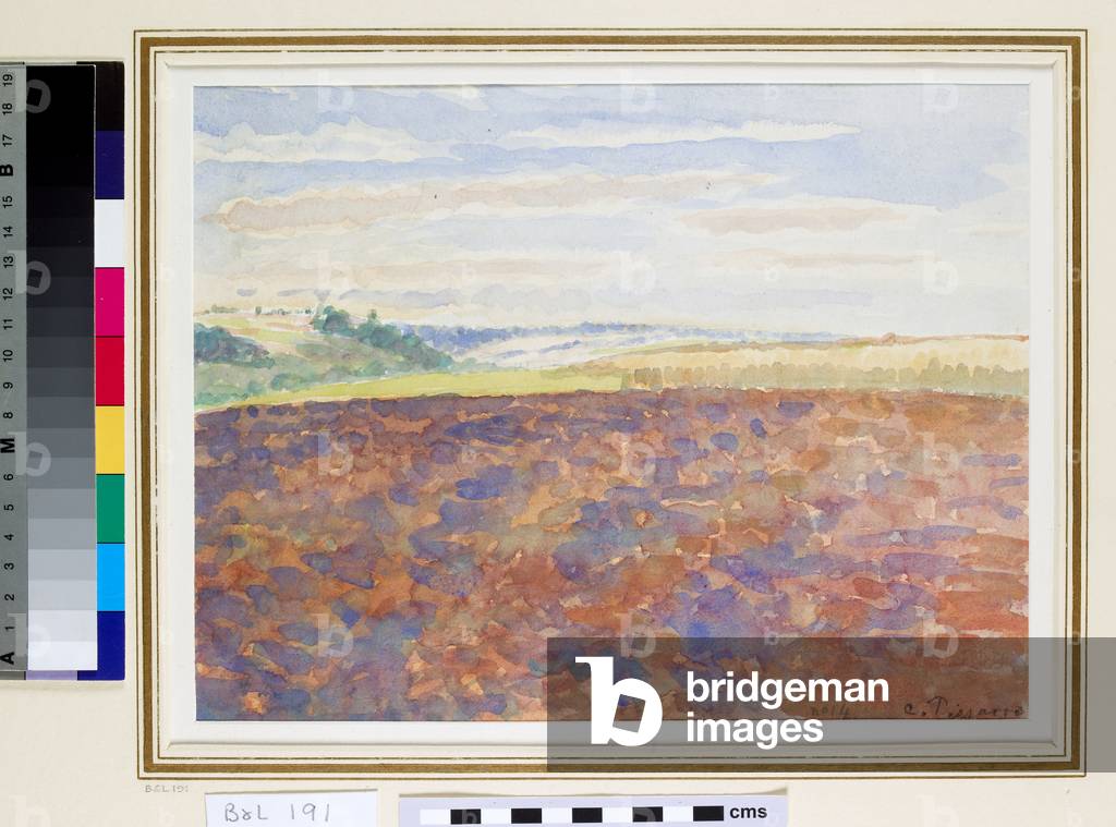 Studio di un paesaggio con campo arato, Eragny, 1886-1890 (disegno)