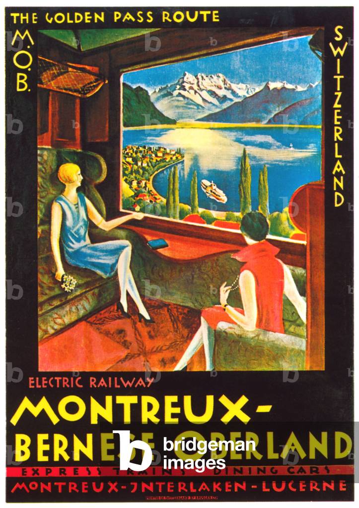 Image de Affiche représentant Affiche publicitaire pour le chemin de fer allant de la France à la Suisse en 19